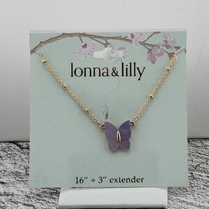 LONNA & LILLY Gold-Tone Purple Butterfly Necklace 16" + 3" Extender